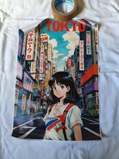 Leinen Druck Shibuya Tokyo Girl Japan Pop Art Zeichnung 40x30cm  Top Zustand