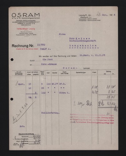 Leipzig rechnung 1925 osram - leipzig,, 1925,