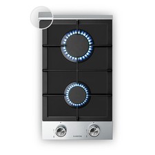 Verosteel Gaskochfeld 30cm 2-flammig Glas-Edelstahl LPG/Erdgas-kompatibel 4200 W