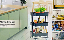 Allzweckwagen Rollen Bremsfunktion 3 Körbe Küche Bad Büro Möbel Metall Schwarz
