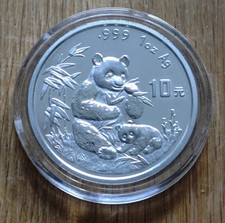 10 Yuan China Panda Silbermünze 1996, 1 Oz 999er Feinsilber, st,