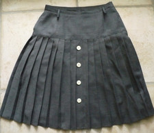 Damen Rock Faltenrock, Zierknopfleiste, mit Unterrock, grau, Gr. 40, Bardehle