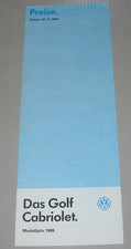 Prospekt Preisliste VW Golf I