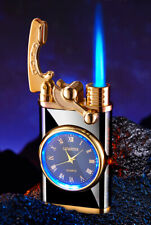 Feuerzeug Gas mit Uhr Luxus LED Geschenk Design Gold Blau Luxury Lighter Mode