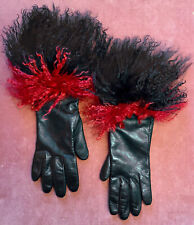 Roeckl Leder Handschuhe schwarz mit Tibetlamm Besatz in Rot und Schwarz Gr.7 NEU