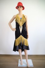 Vintage Fasching Kleid Schwarz Gold Fransenkleid, Tanz Kleid mit fransen leicht