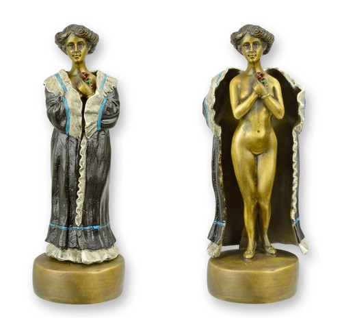 Bronzeskulptur frau mantel - bronzeskulptur, in