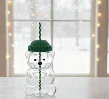 2025 Holiday New Glass Bear Cold Cup With Straw 20oz Mug Jar Coffee Unbranded