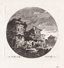 Street scene Straßenszene Perelle engraving incisione Kupferstich estampe 1680