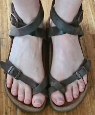 Birkenstock Yara 37 Zehentrenner Sandale Braun Leder Bio Natur Fersen- Dämpfung