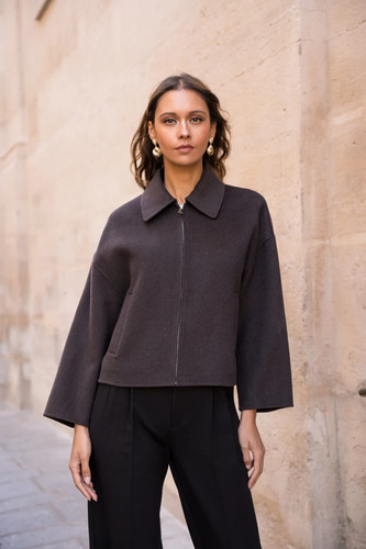 Kurze jacke aus wollmischung - kurze,
