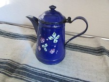 antike Emaille Kaffee Kanne - blau mit Blumen - shabby - Brocante