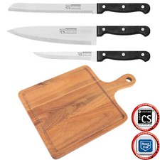 Messerset mit Schneidebrett Messer Küchenmesser Küchenbesteck Schneidebrett 4Tlg