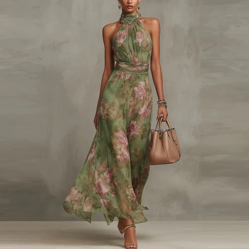 Damen maxikleid chiffon blumen - damen,
