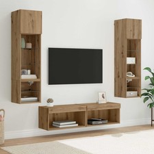 Wohnwand mit LED Wohnzimmer Set TV Schrank Möbel 6-tlg. Holzwerkstoff DE GR