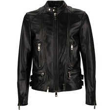 DOLCE & GABBANA Biker Lederjacke Jacke mit Taschen Schnallen Zips Schwarz 11747