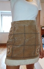 Mini Rock Winter, XS, S, 34 36 38, braun, Kunst Wildleder, Pelz, Blumen, sexy