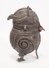 Antikes Bronze Deckelgefäß Eule Owl mysthischer Vogel Urne Rauchgefäß patiniert