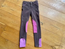 HKM Little Sister: Reithose Paradiso Stoffkniebesatz dunkelbraun – lila Gr. 140