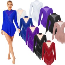 Damen Tanzkleid Sinny Strass Langarm Ballett Kostüm Gymnastik Bodysuit Trikot