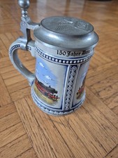 Bierkrug 150 Jahre Deutsche Eisenbahnen mit Zinndeckel 1835-1985