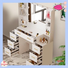 Modern LED-Beleuchtung Schminktisch mit 7 Schubladen und Spiegel Frisiertisch