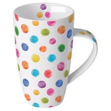 Becher Ø 9cm Höhe 15 cm bunte Punkte Mug 0.6 L Polka dots white