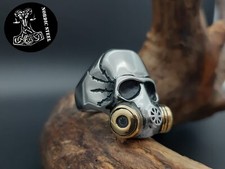 Ring Maske Atemschutz Schädel Skull Gasmaske Edelstahl Silber Schmuck NEU