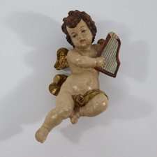 Engel mit Harfe Putte Holz