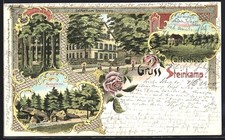 Lithographie Osnabrück, Caffeehaus Steinkamp, Gut Honeburg, Karlssteine 1900 