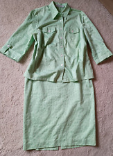 Sautter Anzug Bluse Rock Crash Optik Weiß/Hellgrün Gr. 46 100% Baumwolle wie neu