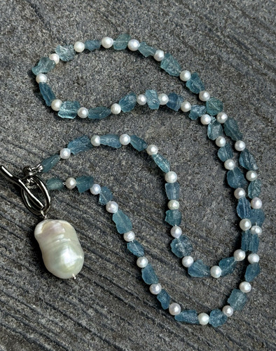 Kette aquamarin rohstein mit - aquamarin,