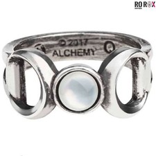 Triple Goddess Moon Ring Alchemy England Crecent Antik Wicca Perle Cabochon