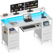 Rolanstar Schreibtisch mit Schubladen, 120x47cm Gaming Tisch mit Steckdose, LED