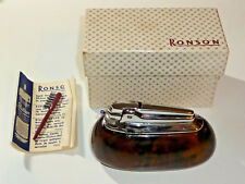 RONSON VARAFLAME VINTAGE GAS TABLE LIGHTER W. AMBER CASE/CORPUS - OVP - RARE