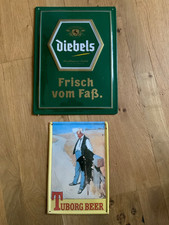 Zwei Blechschilder schwere Ausführung Diebels 29 x 39 cm und  Tuborg 20 x 30 cm
