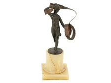 Jugendstil Bronze Figur Tänzerin mit Schal Marmorsockel Kleinbronze 20.JHD