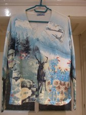 Edler Cardigan mit Straß "Himmelblau" blau/bunt gemustert, Gr. 44, NEU