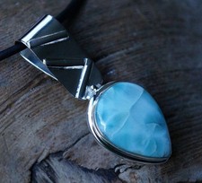  Massiv Groß 5,5 cm Kettenanhänger Design Schlicht Silber Larimar Weiß Türkis