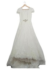 Modeca Brautkleid A-Linie Spitze Strass Perlen Weiß Gr. 38 M