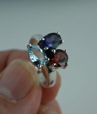 Sterling Silber Ring mit Edelsteinen Größe 53 natürlicher Granat Topas Iolit