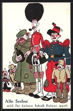 Künstler-AK Walter Trier: Alle Sechse seid ihr keinen Schuß Pulver wert!, Deuts 