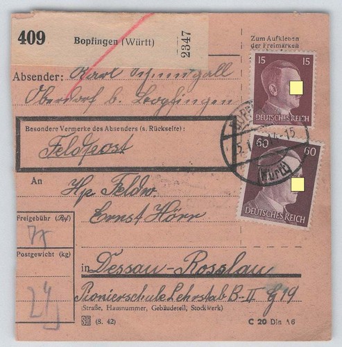 Deutsches reich paketkarte - deutsches,