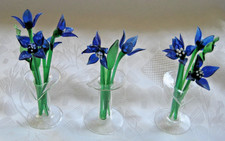 Lauscha Glas 3 x Vasen & 11 Glasblumen & 5 Glasblätter 30er Ja. Mundgeblasen RAR