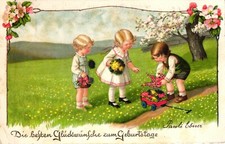 Geburtstag, Kinder, Wiese, Blumen, sign Pauli Ebner