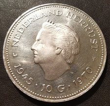 Niederlande 10 Gulden 1970 25. Jahrestag der Befreiung Königin Juliana Silber