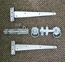 T-Stück Scharniere (2) 14" 350 mm Ringriegel Bolzen Set Holz Gartentor Beschlagset Zink