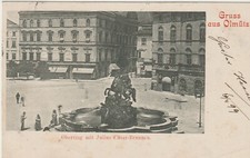 Sehr schöne Litho-Karte Von Gruss aus Olmütz , Zu Sehen ist Oberring mit Brunnen