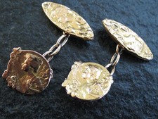 Manschettenknöpfe Gold 18 Karat vergoldet Jean Baptiste Emile Dropsy Jugendstil