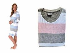 Damen Frottee Nachthemd, Rundhals, Langarm, Ringel, 68054 Übergrößen
